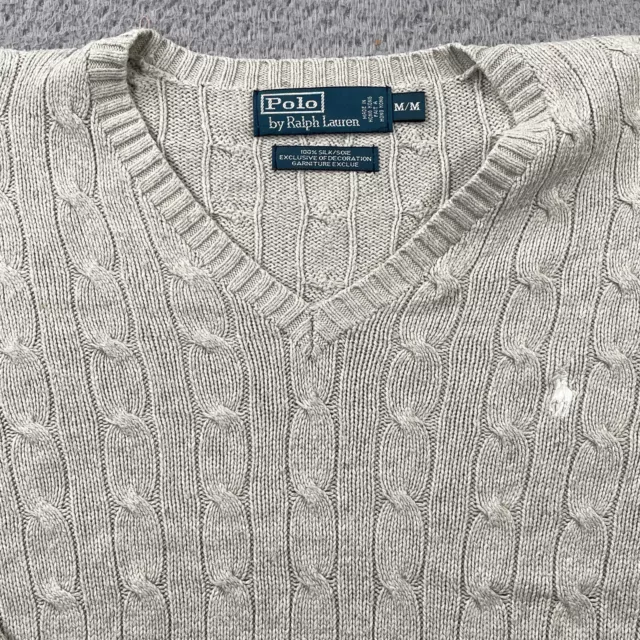 Polo Ralph Lauren Knit Sweater Mens Medium 100% Silk Cable Classic Pony