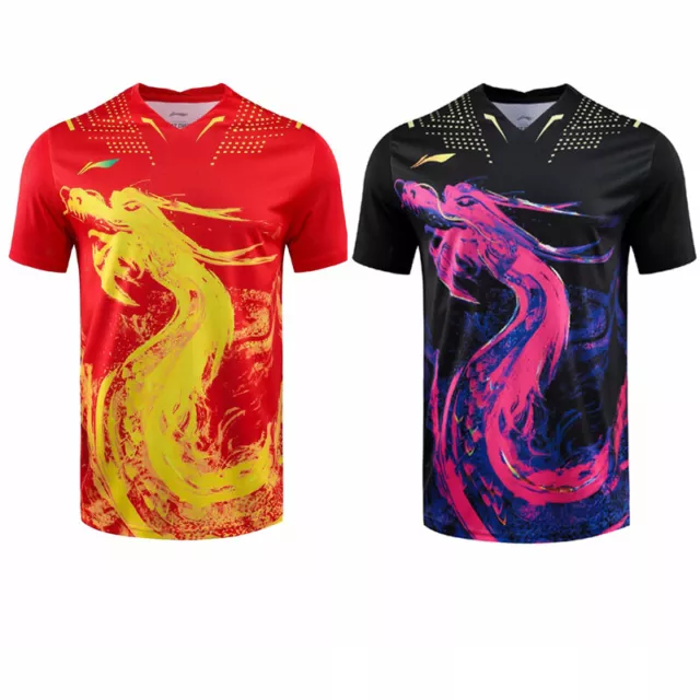 New Li Ning Men's Tops tennis Clothing  badminton T-shirt  Print China Dragon