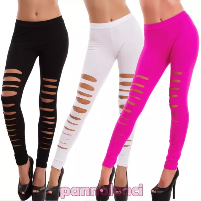 Leggings donna pantaloni elasticizzati RIPPED tagli skinny sexy nuovi AS-2303