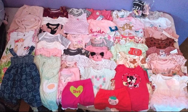 50 pc  (27 NEW)  Baby Girl Clothing Lot 0-3 ,3-6 Months CARTERS-GERBER-DISNEY