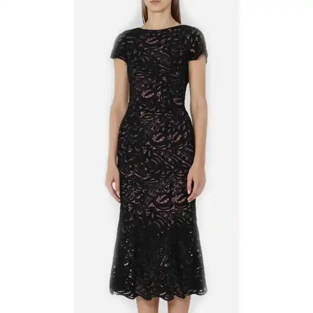 REISS Erin Lace Black Rose Midi Mermaid Dress | Size 4