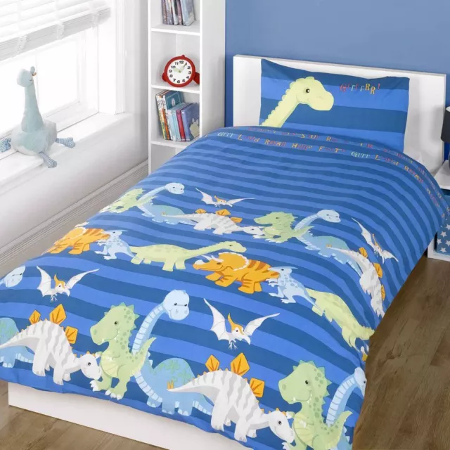 Neuf Dinosaures Housse Couette Simple & Set Taie D'Oreiller Garçons Literie Bleu