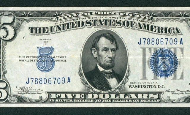 $5 1934 A Silver Certificate ** DAILY CURRENCY AUCTIONS COMBINED SHIPPING