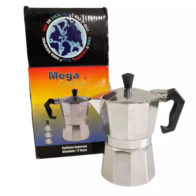 Mega Cocina 3 Cup Espresso Coffee Maker Aluminum Mini Coffee Carafe