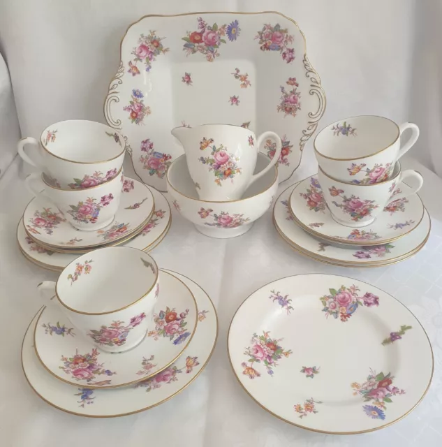 Vintage Spode Copeland Dresden Rose Trio's x 5 - Tea / Coffee Set - Cups Saucers