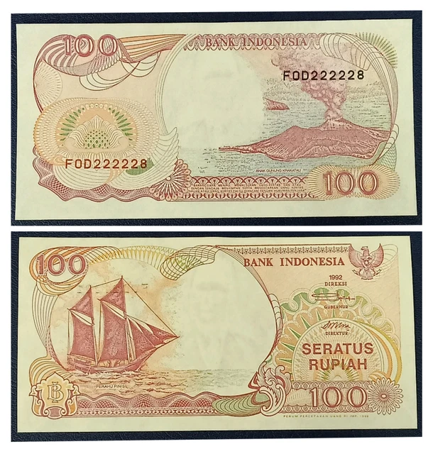 010. Indonesia 100 Rupiah 1992 Almost Solid S/N 222228 aUNC