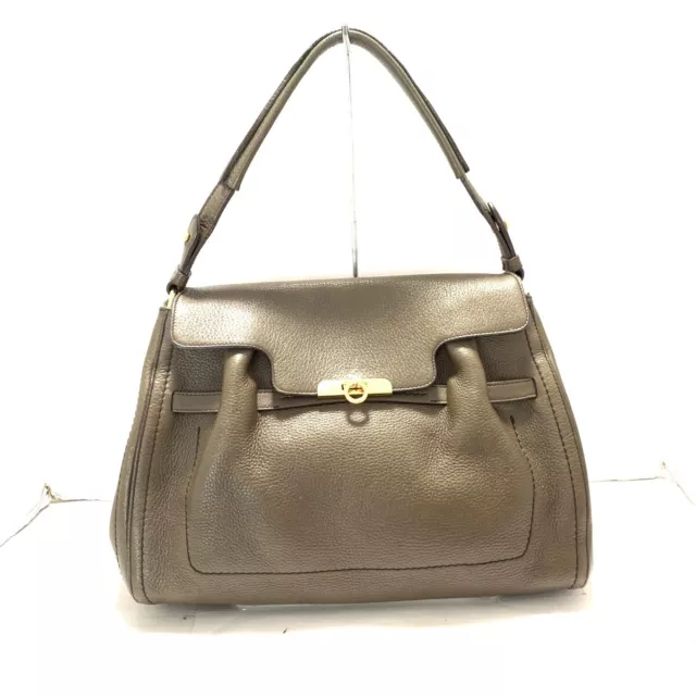 Auth Salvatore Ferragamo Gancini - Khaki Leather Handbag