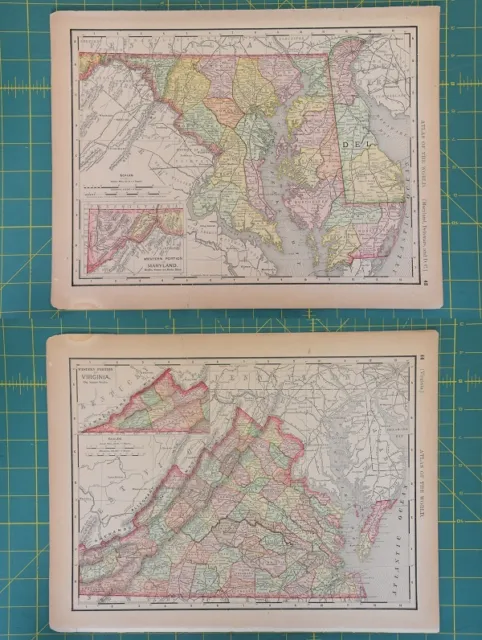 Maryland Delaware DC Virginia Vintage Original 1894 Rand McNally World Atlas Map