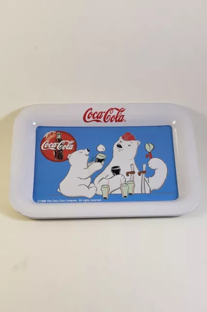 Vintage 1998 Coca-Cola Small Metal Change Tray Polar Bear & Cub Ice Cream Floats