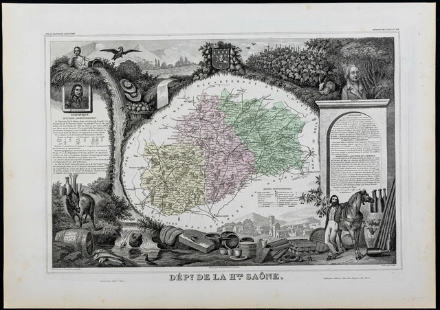 Carte Géographique Ancienne De L'Allier (1869) - Gravure Levasseur - Original XIXème Siècle