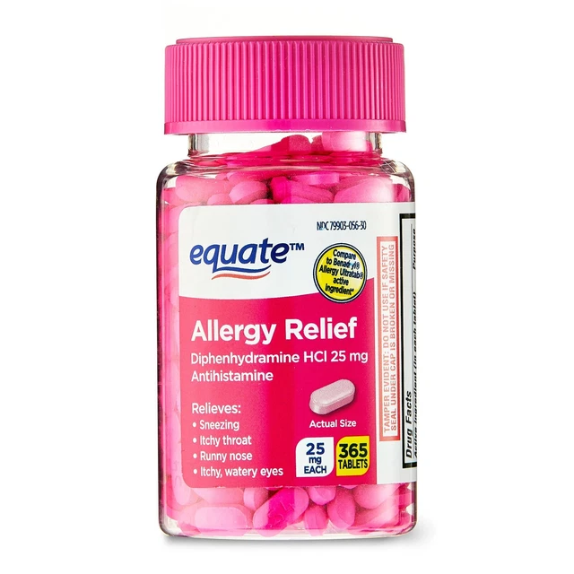EQUATE ALLERGY RELIEF Tablets Contains Diphenhydramine HCI 25mg 365 Ct