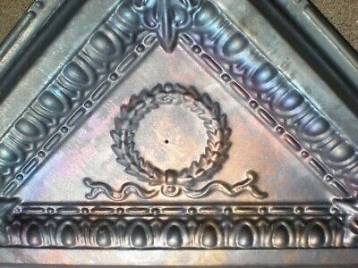 Antique Iridescent Victorian Ceiling Tin Tile Acanthus Wreath Egg Dart Triangle