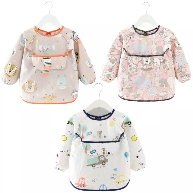 3 Pcs Long Sleeved Baby Boy Girl Toddler Bibs Waterproof Sleeved (6-24 Months) 2