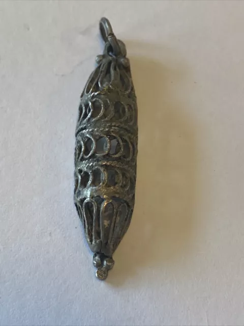 Antique silver Mezuzah Case Pendent Judaica Filigree No Scroll