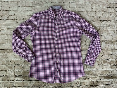 J Hilburn Italian cotton mens button down fuschia purple check