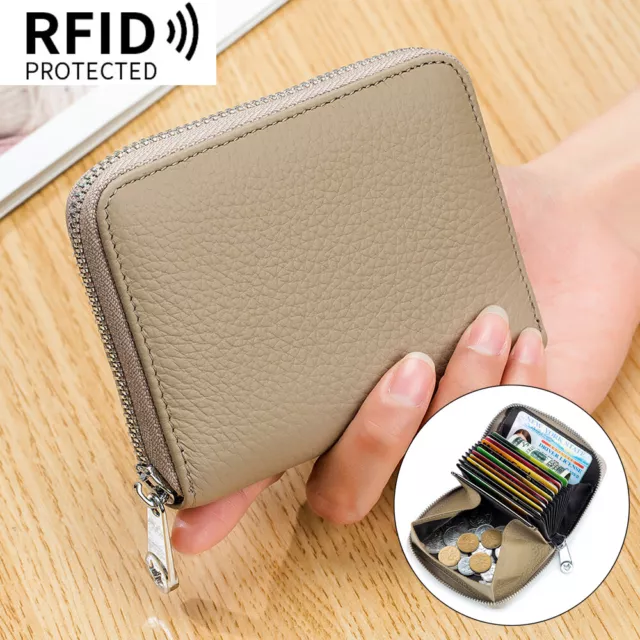 Women Men Genuine Leather Wallet Credit Card Holder RFID Blocking Coin Purse