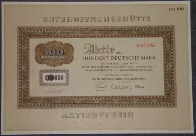 Gutehoffnungshütte Aktienverein 1975  100 DM