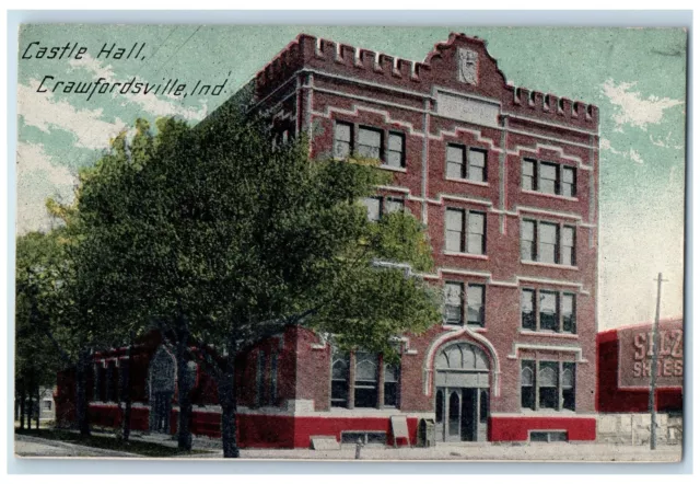 c1950's Castle Hall Building Overview Entrance Crawfordsville Indiana Postcard