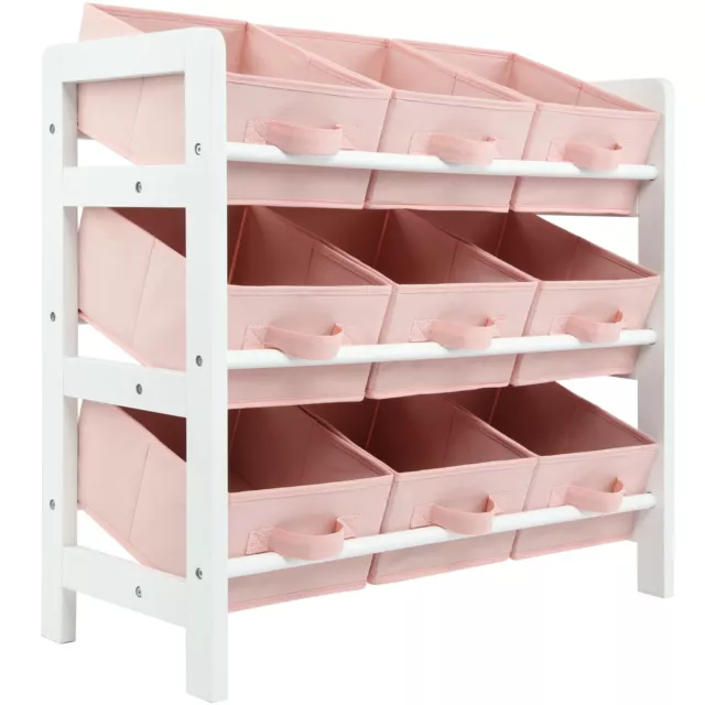 3 Tier Toy Storage Unit 9 Boxes Drawers Childrens Shelf Kids Bedroom Play Pink