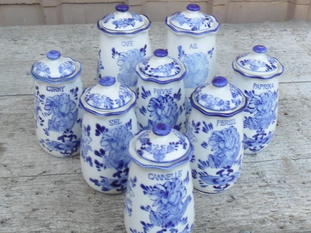 Ensemble De Camping Vintage En émail Bleu Moucheté - 6 Pièces (pot, Couvercle, 4 Bols)