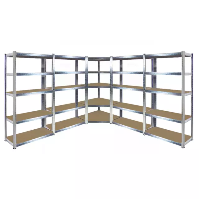 5 Bay Galvanised Corner Shelving/Racking Unit Garage & 5 Storage Racks 1500mm H