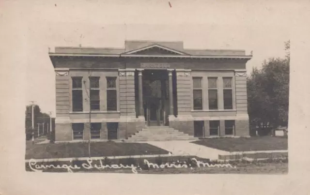 1905 RPPC Carnegie Library Building Morris Minnesota Real Photo Postcard