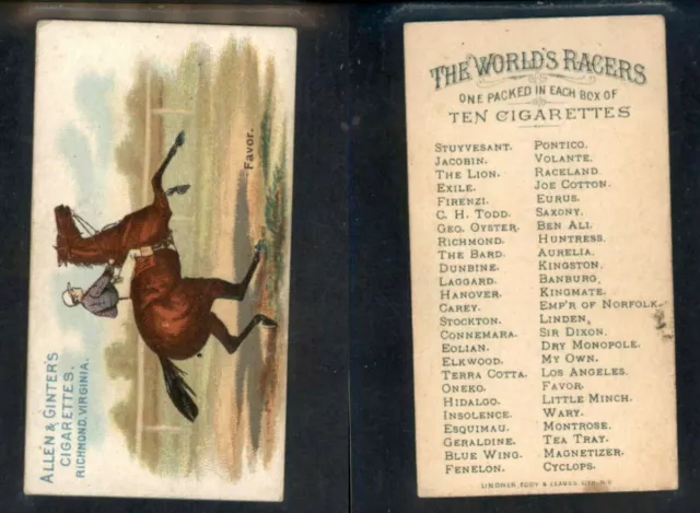 1888 N32 Allen & Ginter World's Racers  "Favor "    780