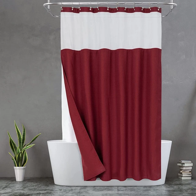 Waffle Weave Shower Curtain with Snap-In Fabric Liner & 12 Metal Hooks Set - Hot