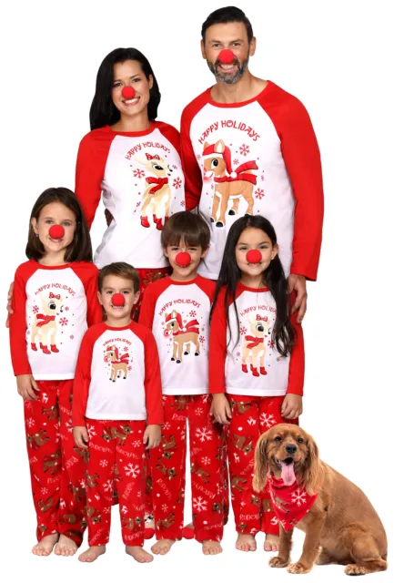 Rudolph The Red-Nosed Reindeer Matching Family 3-Piece Pajama Sets Red Nose Incl