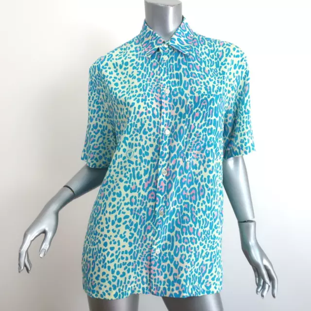 Stella McCartney Short Sleeve Blouse Blue Leopard Print Silk Size 34