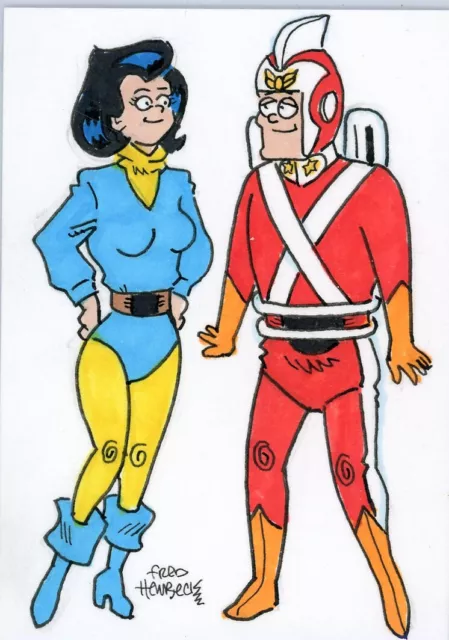 Fred Hembeck Sketch Card: Adam Strange and Alanna (DC)