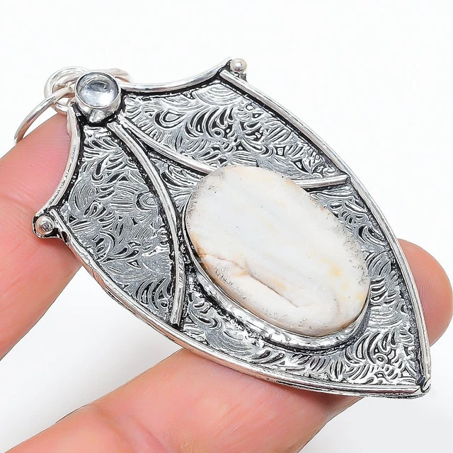 Desert Rose Druzy, White Topaz 925 Sterling Silver Jewelry Pendant 2.92" a488
