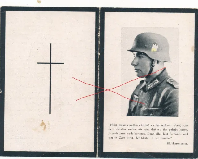 Nr 42966 Sterbebild Deutscher Soldat 1943 Slawjansk Russland .