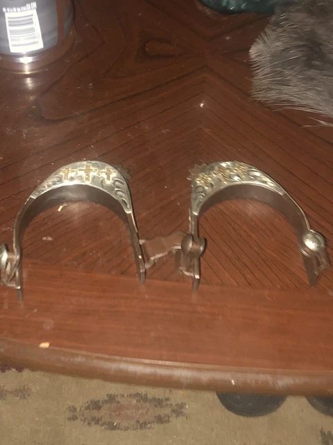 Western Cowboy Engraved Silver SPURS  Horizontal Side Rowel