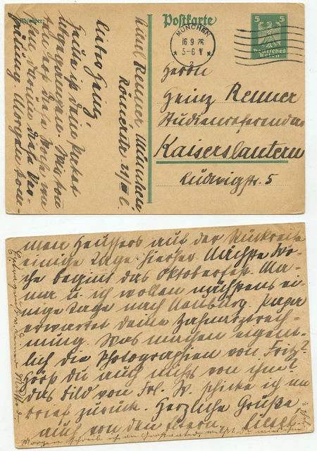 04275 - Postkarte - Ganzsache - München 19.6.1926 nach Kaiserslautern