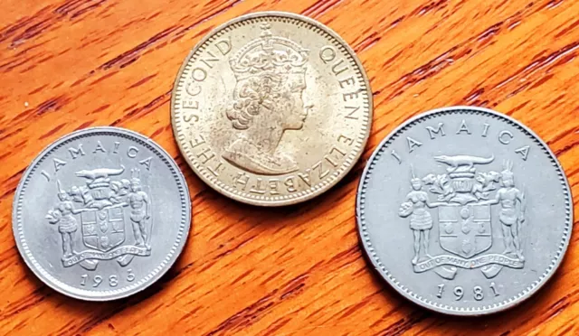 Jamaica Lot of 3 Circulated World Foreign Coins: Halfpenny, 10C, 5C Crocodile
