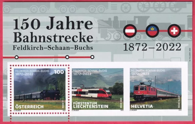 ÖSTERREICH 2022 Block postfrisch, 150 Jahre Bahnstrecke Feldkirch-Schaan-Buchs