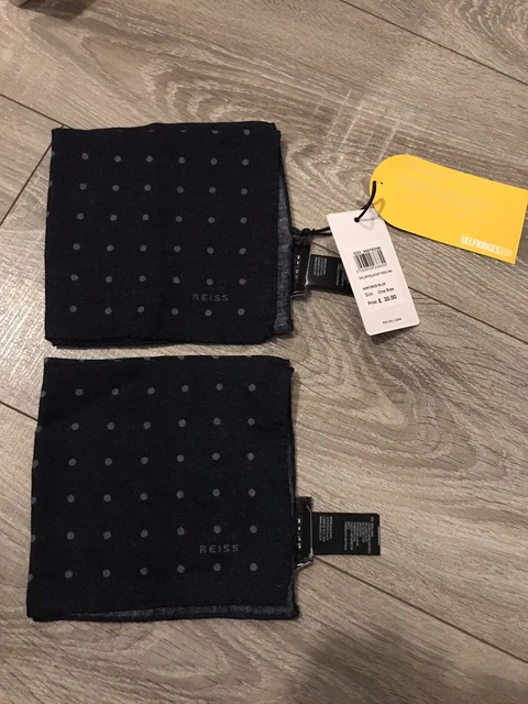 Reiss Pocket Squares x2. Wedding. Navy Polka Dot. Brand New