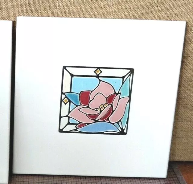 Large Display Flower Tile 8x8 Ceramic -- Made in Italy -- Handpainted