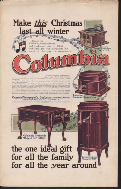 1911 Columbia Christmas Phonograph Grafonola Record Music Player Ad 13916