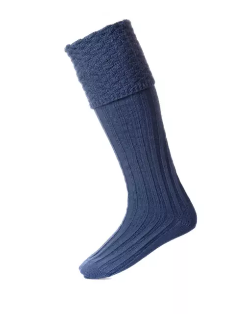 House of Cheviot Ancient Blue Bubble Top Piper Knit Merino Wool Kilt Hose Socks