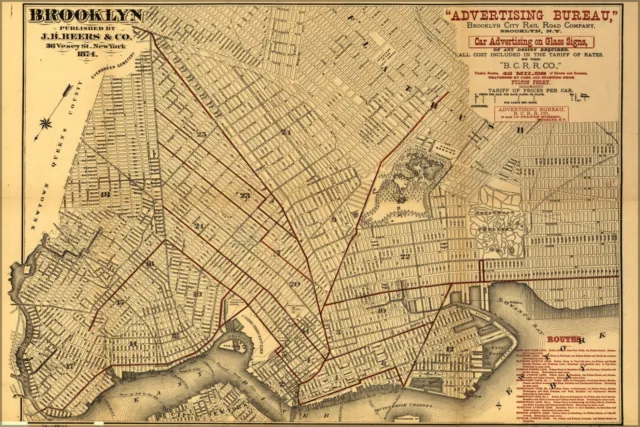 Poster, Many Sizes; Map Of Brooklyn 1874