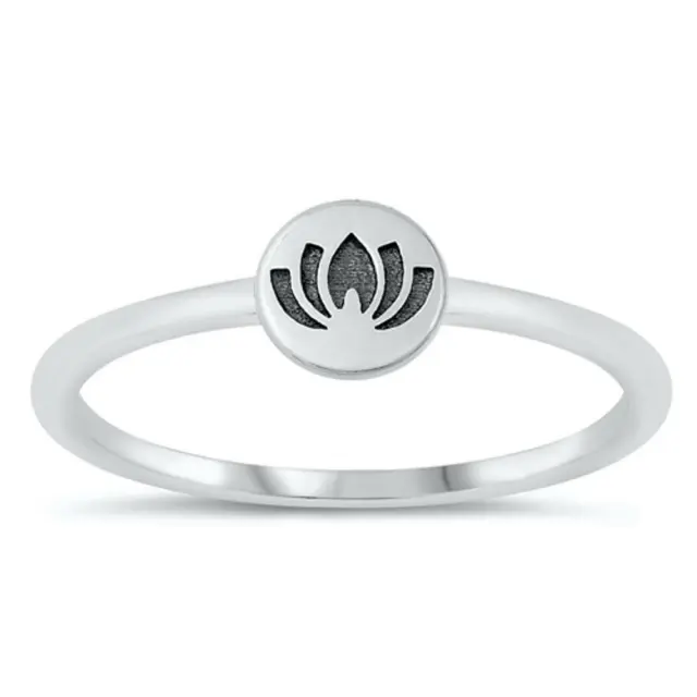 Cute Vintage Lotus Flower Polished Ring New .925 Sterling Silver Band Sizes 4-10