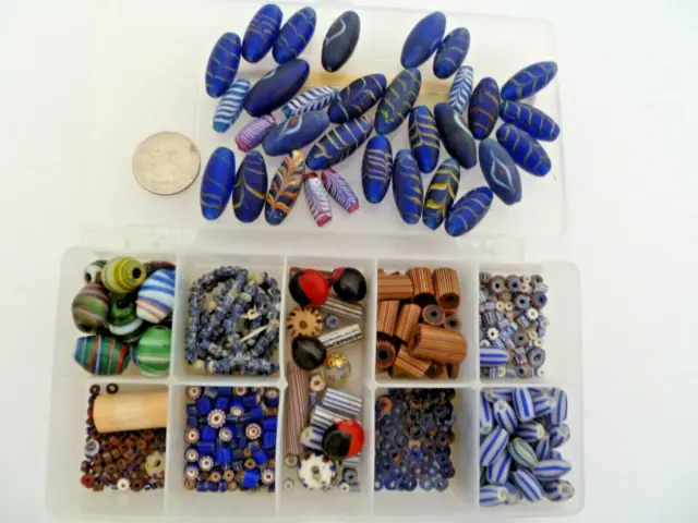 Mixed Lot Of Venetian Feather Beads & Other African Trade Beads