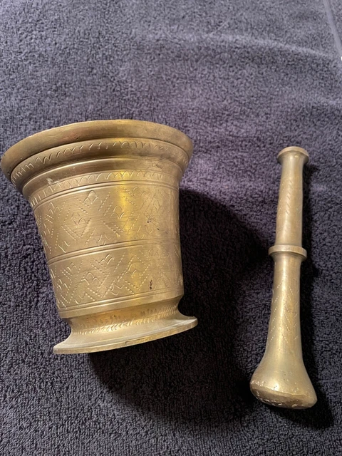 Grand Mortier Et Pilon En Bronze Massif N°7, Lourd Et Robuste