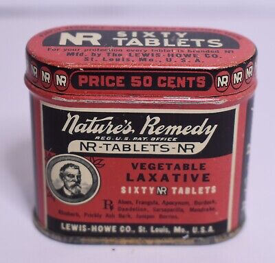 Vintage NR NATURES REMEDY VEGETABLE LAXATIVES TABLETS ADVERTISING TIN