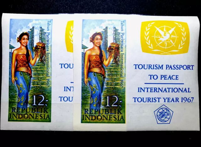 Indonesia 1967 imperf - Color Shift ERROR - MNH - Peace Passport 2 Stamps