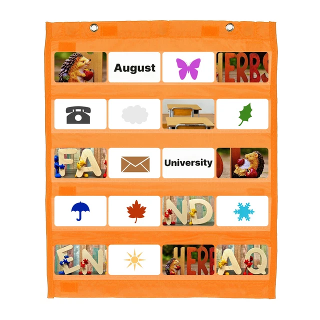 POCKET CHART, Small Pocket Chart for Classroom Hanging, Orange