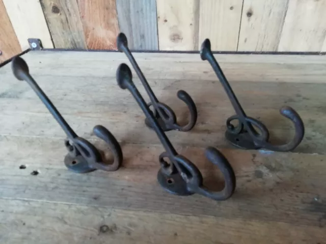 Set of 4 Art Nouveau Period Cast Iron Coat Hooks Old Original Vintage Reclaimed