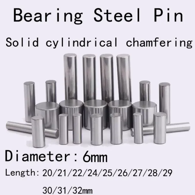 6mm Dia Bearing Steel Pin Solid Cylindrical Chamfering Dowel Pins 20mm-32mm Long
